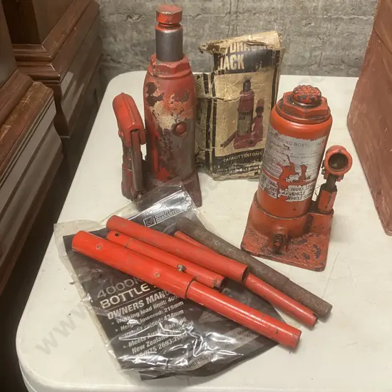 Three Assorted Bottle Jacks IN Wooden Box