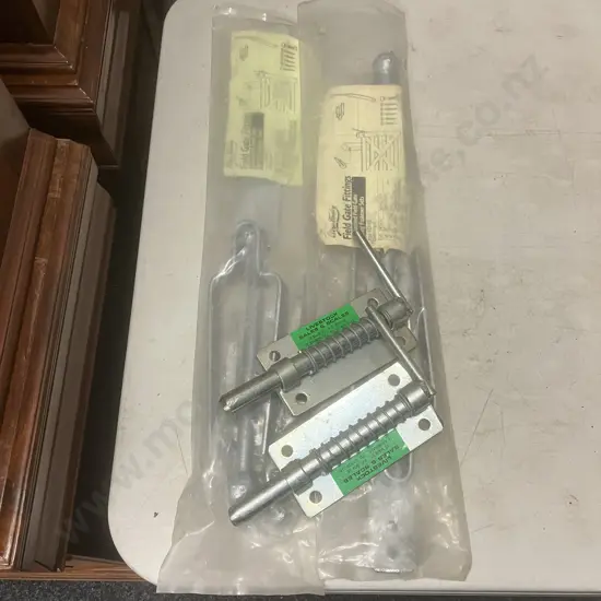 Pair of Eliza Tinsley Galvanized Field Gate Spring Fastener Sets & pair of Spring Latches