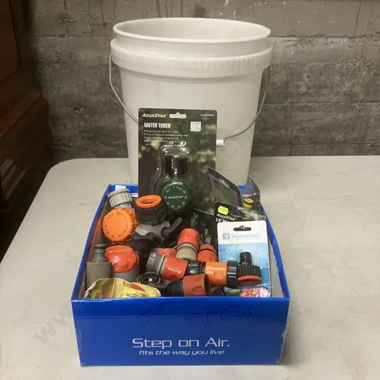 Bucket, Assorted Tap Fittings, Timers Etc