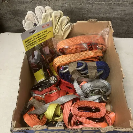 Box Tie Downs, Tow Straps, Gloves Etc