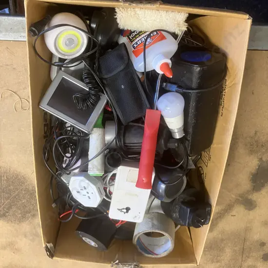 Box Lot Electrical, Leads, Tape Etc
