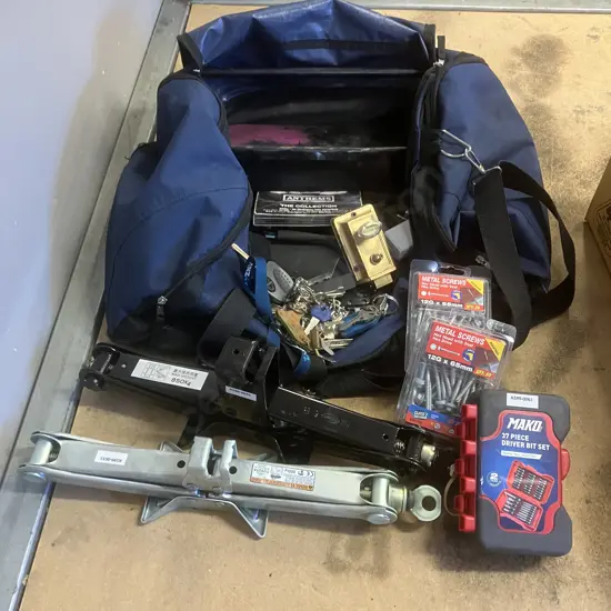 Tyre Jacks, Roofing Screws, Mako Bit Set, Keys Etc In Blue Bag