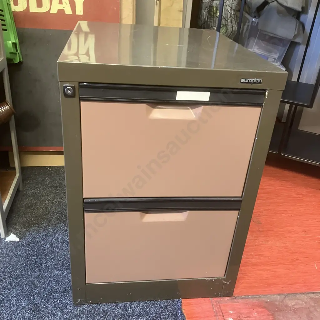 Europlan 2 Drawer Filing Cabinet With Suspension Files, Brown Tones Image 1++