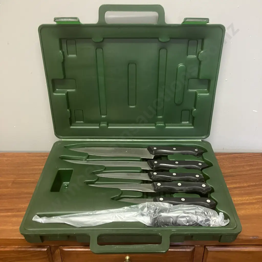 German Made Koch Messer Stainless Rostfrei Inox Knives- Set of 5 Plus Steel In Moulded Case Image 1++