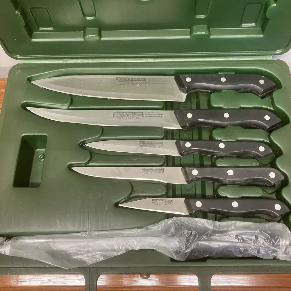 German Made Koch Messer Stainless Rostfrei Inox Knives- Set of 5 Plus Steel In Moulded Case Image 1++
