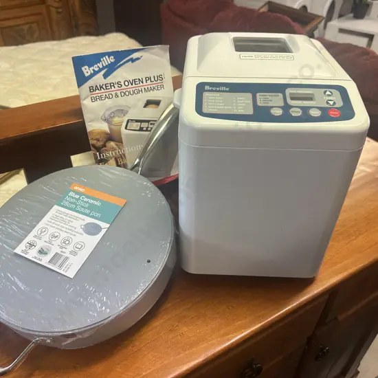 Breville Bakers Oven Plus Bread & Dough Maker With Anko Blue Ceramic Non Stick Saute Pan 27cm.
