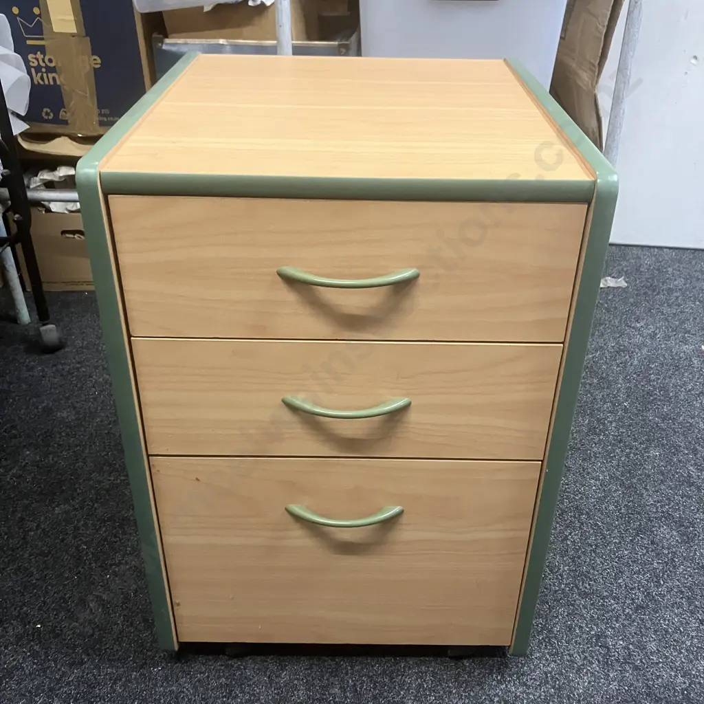 Wood Effect With Green Trim 3 Drawer Mobile Filer With Small 80cm Bookcase Image 1++