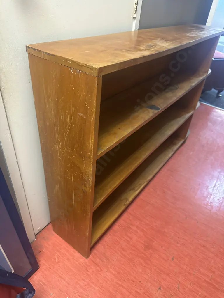 Vintage Retro Bookcase Four Tier Curved End H91,W148,D26cm. Image 1++