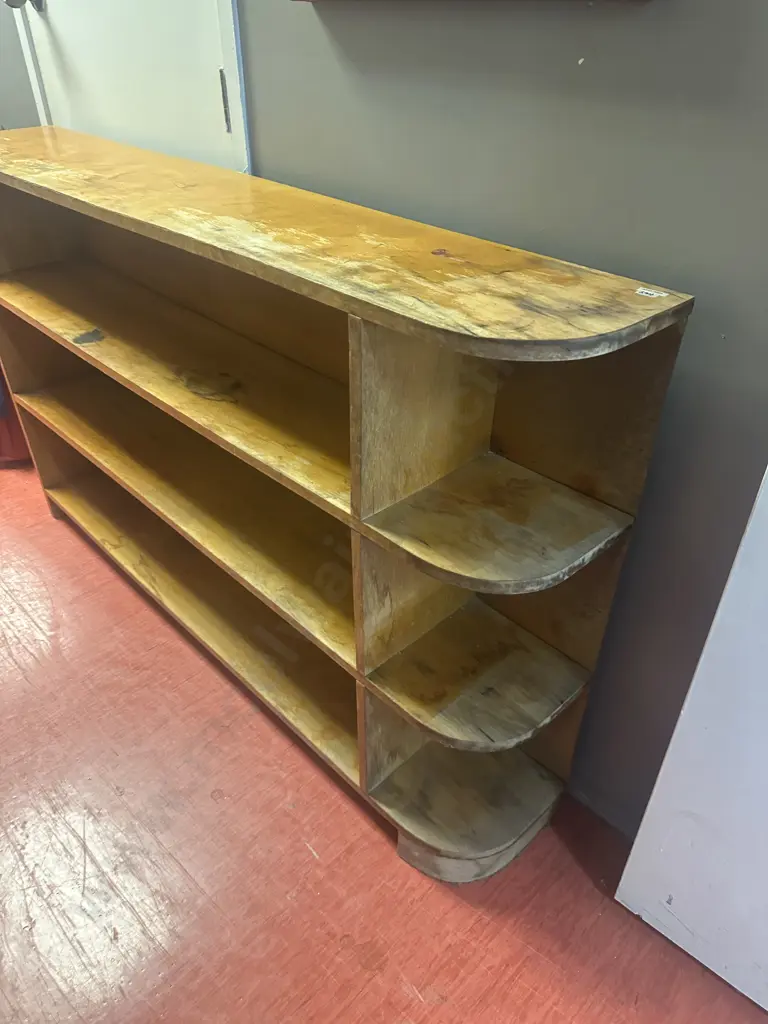 Vintage Retro Bookcase Four Tier Curved End H91,W148,D26cm. Image 1++