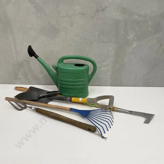 Assorted Gardening Tools and Watering Can