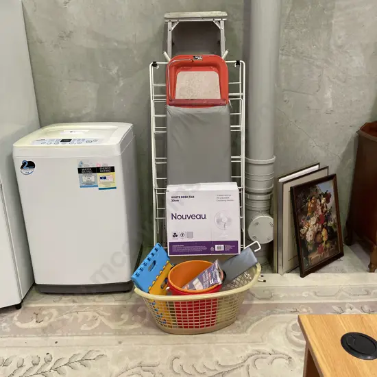 Laundry Basket, Clothes Rack, Ironing Board, Boxed as new fan etc
