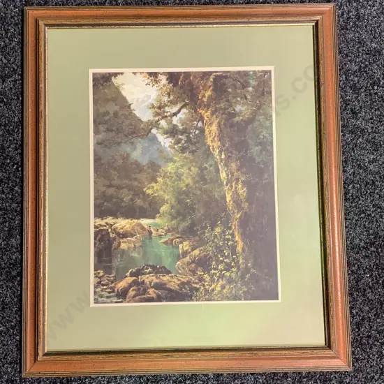Vintage Glazed and Wooden Framed Artwork by Charles Henry Howorth of Clinton Valley