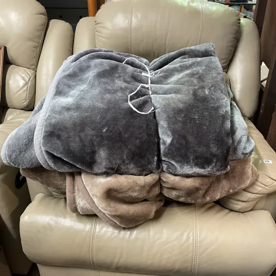 2 Large Mink Blankets, Blue Grey and Fawn Brown
