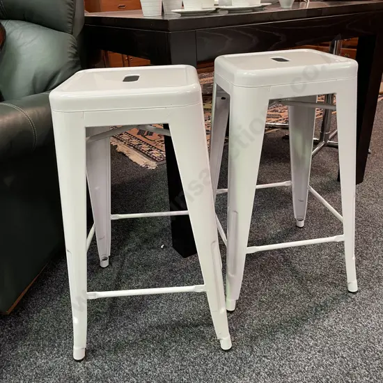 2 Industrial Style White painted Metal Barstools, 66cm