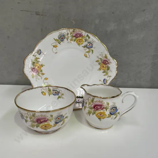 Vintage Royal Albert handpainted floral Cake Plate, cream jug and sugar bowl