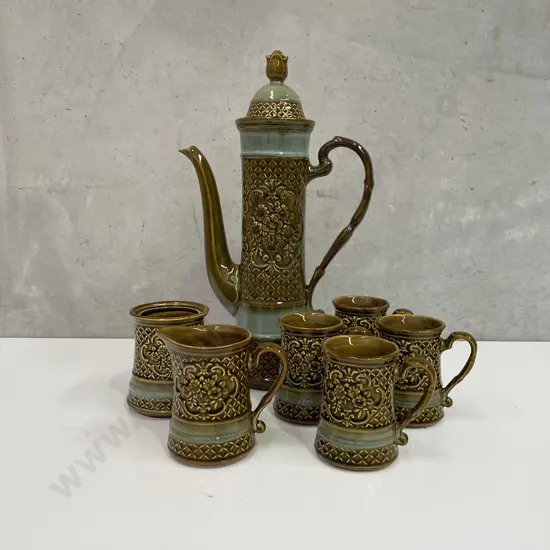 Vintage Japanese Retro Coffee Set with Coffee Pot, jug, sugar bowl (af) and 4 mugs