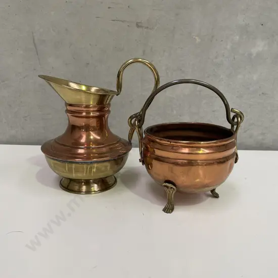 Vintage Copper/Brass Jug and Cauldron