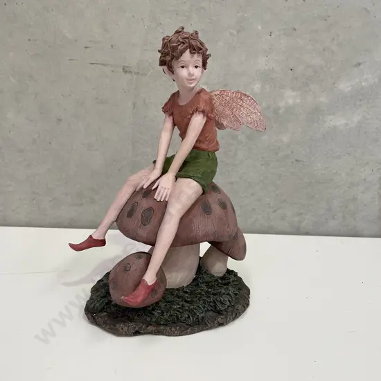 Sculptured Figurine of Fairy Boy on Toadstool