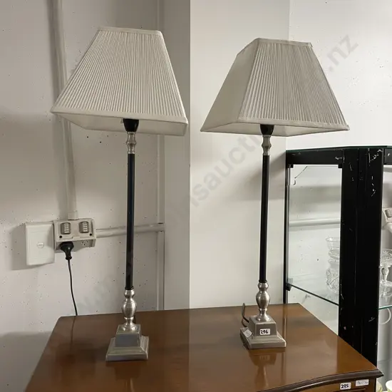 Pair of Modernist Table lamps with Fabric Shades. H67cm