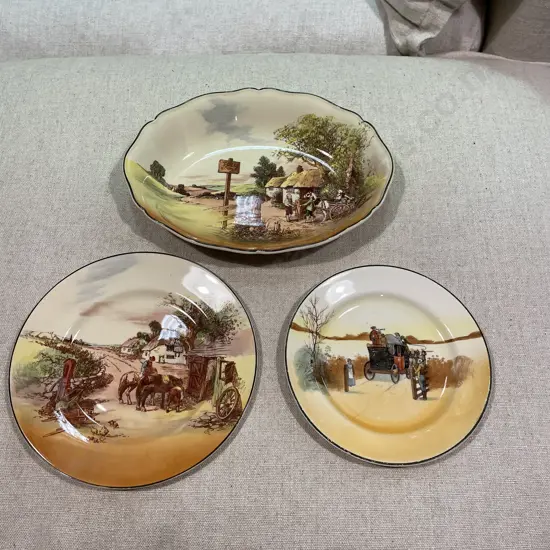 Royal Doulton Items x 3, Cottage Bowl and Plate with Coaching Plate