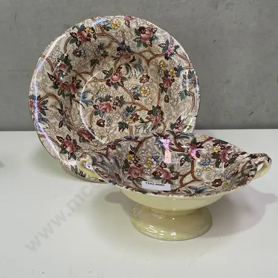 Maling Bowl and two handled pedestal sweet dish. Chintz pattern