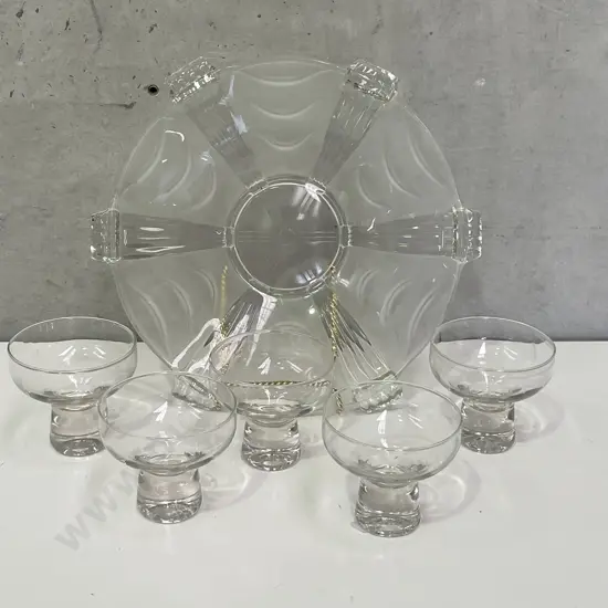 Vintage Art Deco Glass Platter with 5 Cocktail/sweet dishes
