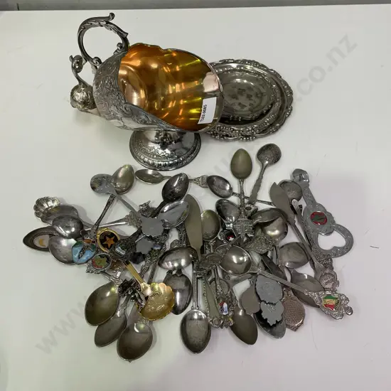 Assorted Silver Plate items including commemorative/exhibition teaspoons