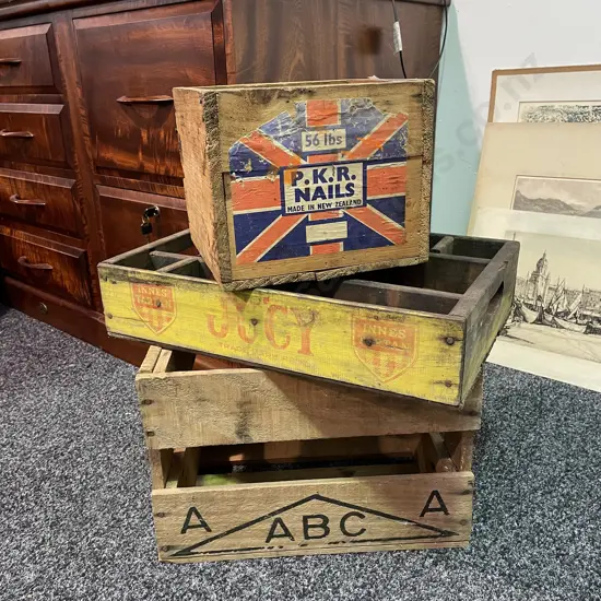 Vintage ABC Wooden Crate with P.K.R. Nails wooden box and Innes Tartan Jucy Box