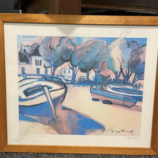Framed Gerry Baptist print Titled 'Conversation on the Coast' 67 x 56cm