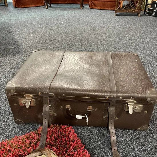 Large Antique Letholite Suitcase. Made in England. With Key