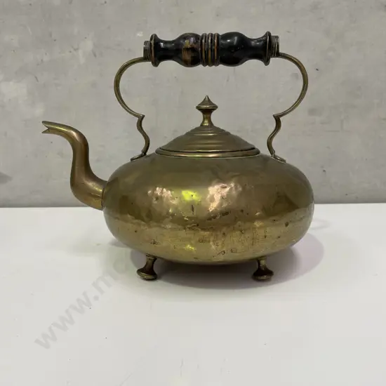 Vintage Brass Teapot with wooden handle and 4 feet