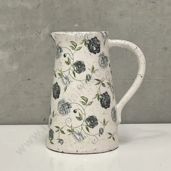 Decorative Terracotta Art Pottery Jug/Vase with hand painted floral decoration. H23cm