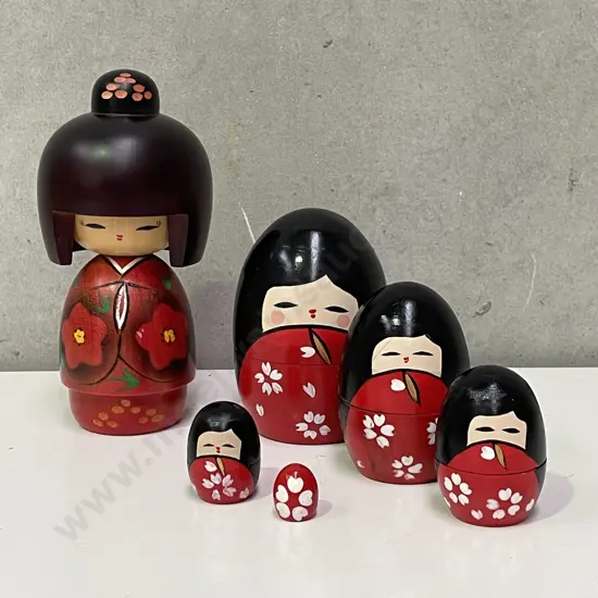 Hand painted Wooden Doll with Russian Doll Set
