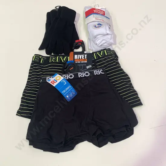 New Clothes - 6 pairs Large Boxer Shorts, 3 Pairs Darn Tough Socks size 6-10 and 2 pairs black gloves
