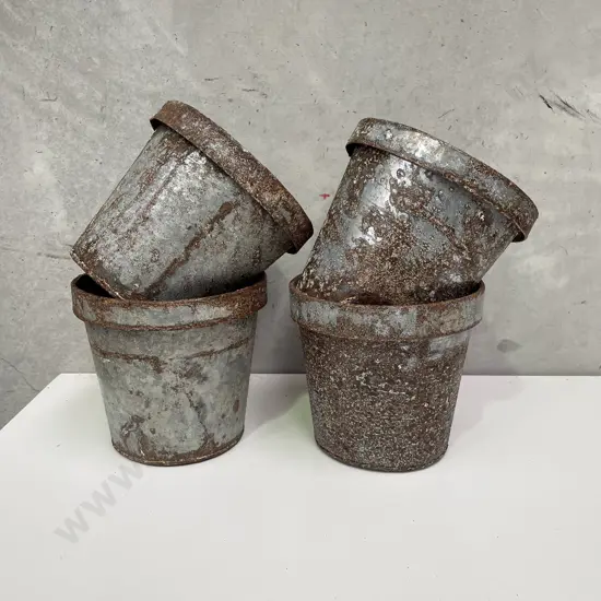 Set of four rustic Planters. Oxidised tin