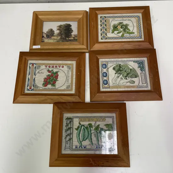 Assorted wooden frames with tapestry artwork etc