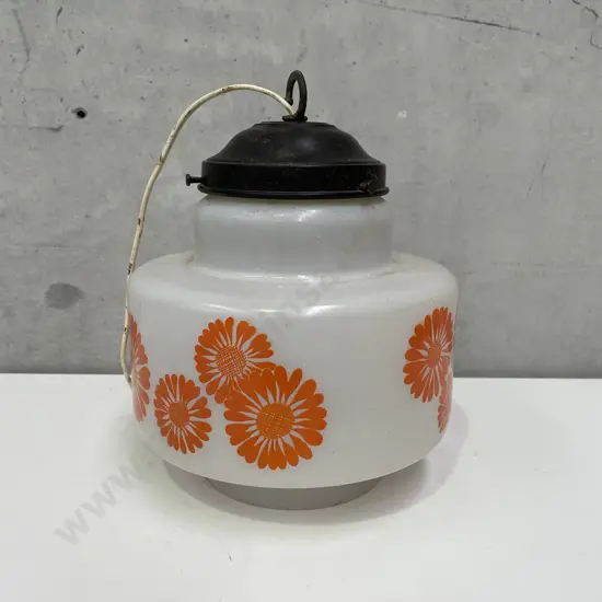 Vintage Retro Hanging Light with Orange Painted Flowers