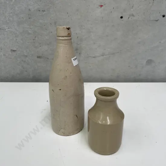 Two Vintage Stoneware Bottles. Sand Coloured