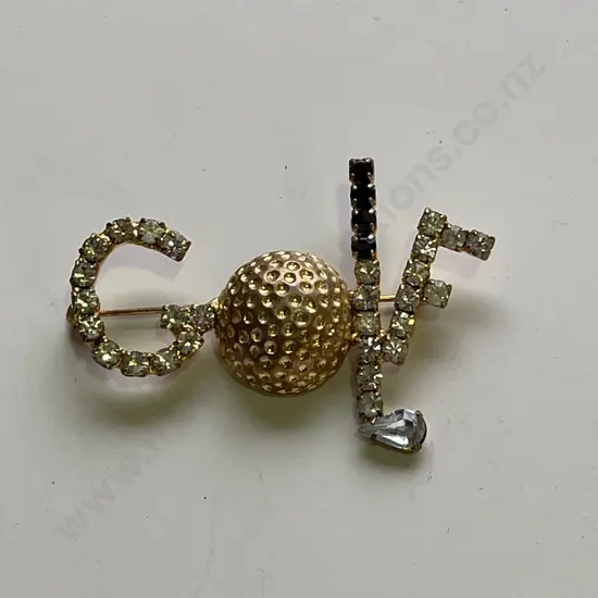Diamante and Gilded GOLF Brooch