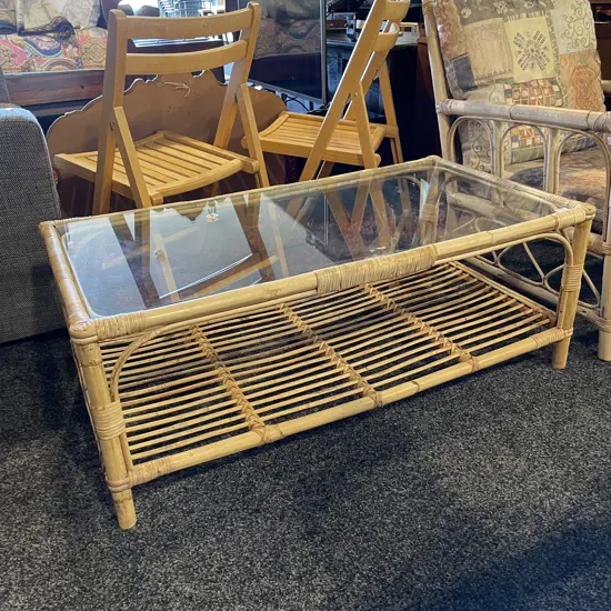 Cane Coffee Table with Glass top