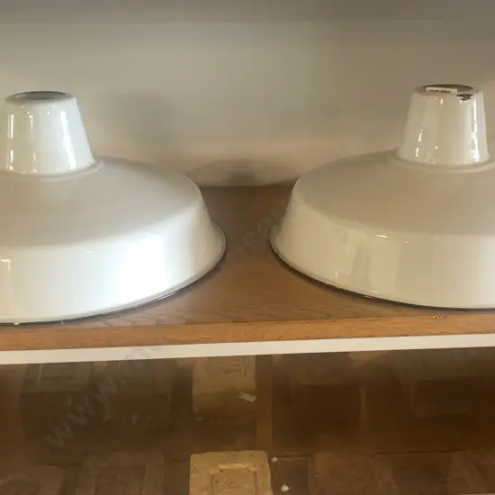 Pair Vintage Mid Century Enamelled Light Shades