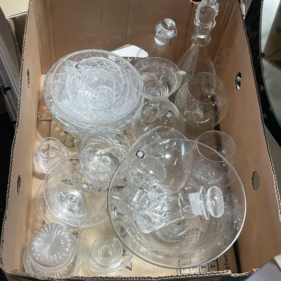 Box of Assorted Crystal and Glassware