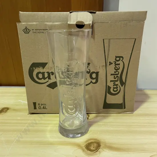 Boxed Set of Carlsberg Beer Glasses H20.5cm