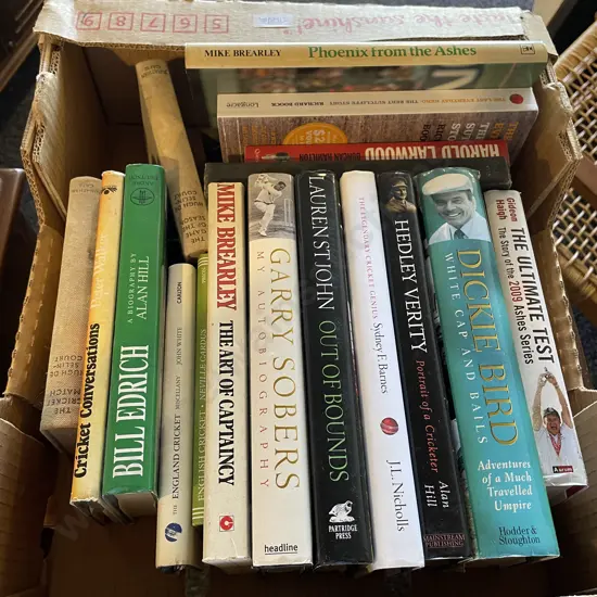 Assortment of Cricket Themed Books including Vintage Editions