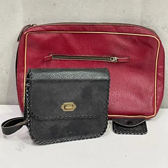 Vintage Leather Satchel with Black Leather Handbag with matching coin purse