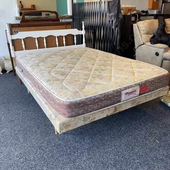 Sleepyhead Bed Mattress and Base with white painted wooden headboard