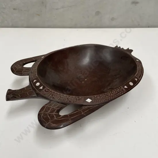Carved Wooden Turtle Bowl