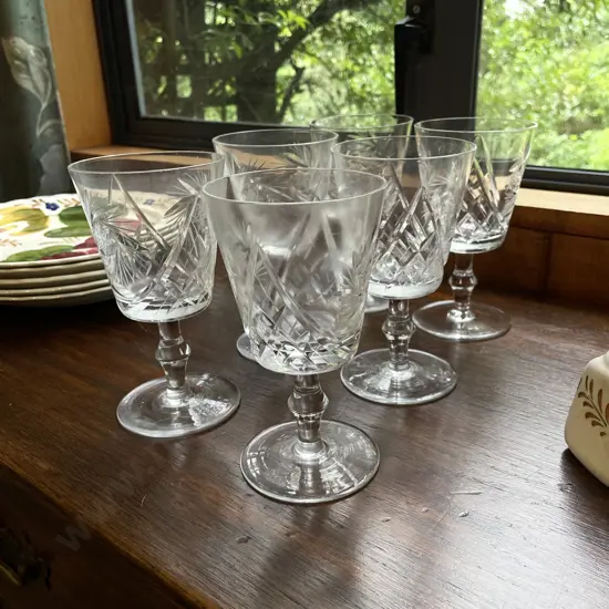 Set of 6 Cut Crystal Wine Glasses