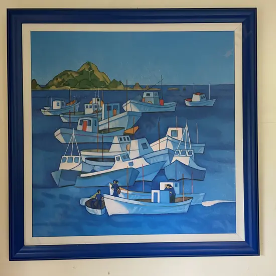 Framed Artwork of Boats, 71 x 71cm incl Frame