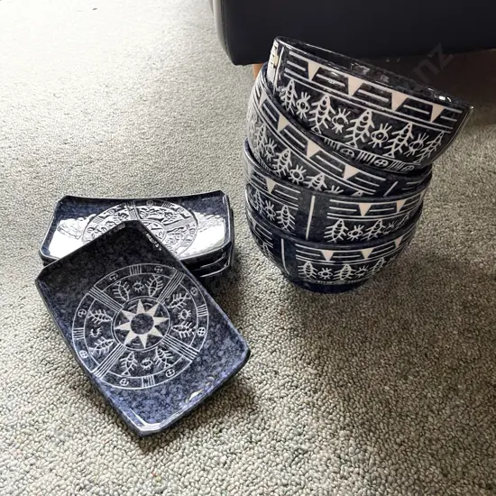 Decorative Blue and White Pottery Bowls and rectangular side plates